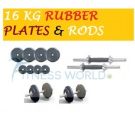 16 KG Rubber Plates + Dumbells Rods Body Maxx